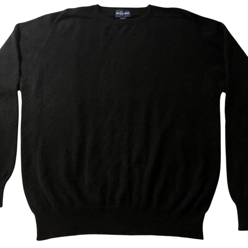 Alan Flusser Mens XL Black 100% Cashmere Crewneck Sweater Dark Academia Grandpa